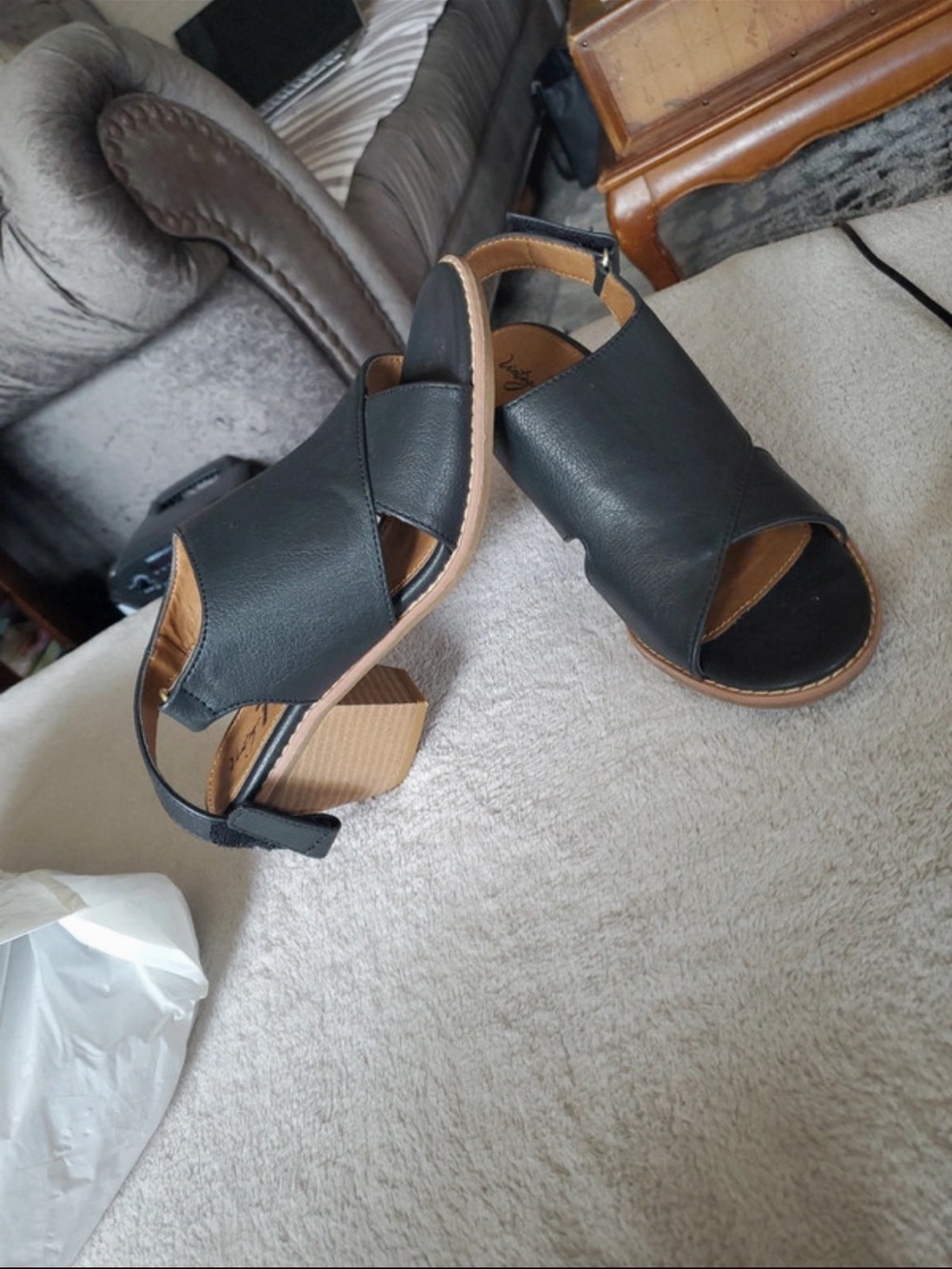 Lucky Brand Black Open-Toe Slingback Sandals with Block Heel